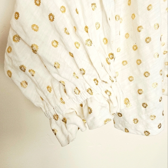 Boden Metallic Gold Flower Print V-Neck Long Sleeves Women's Blouse Size 16/18 - Picture 5 of 8